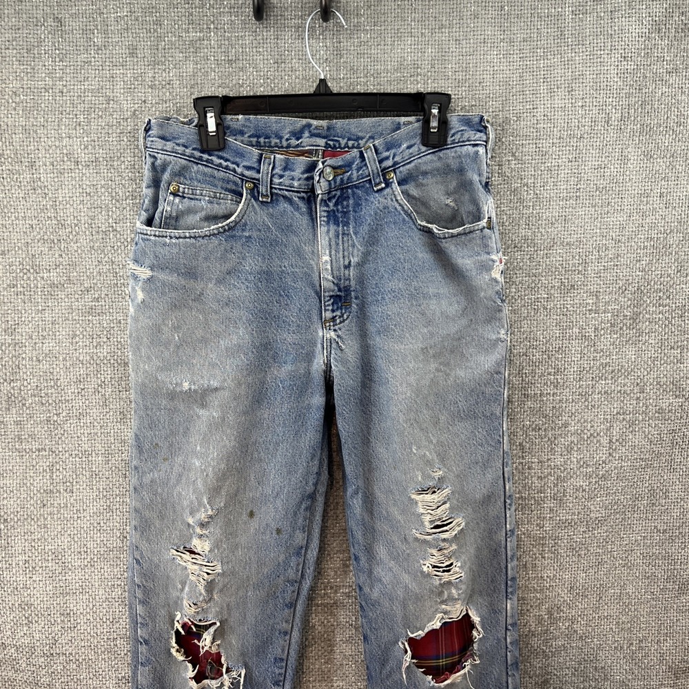 LL Bean Flannel lined Jeans distressed 34x32 (Fits 32x29.50) Made in‎ USA Ripped